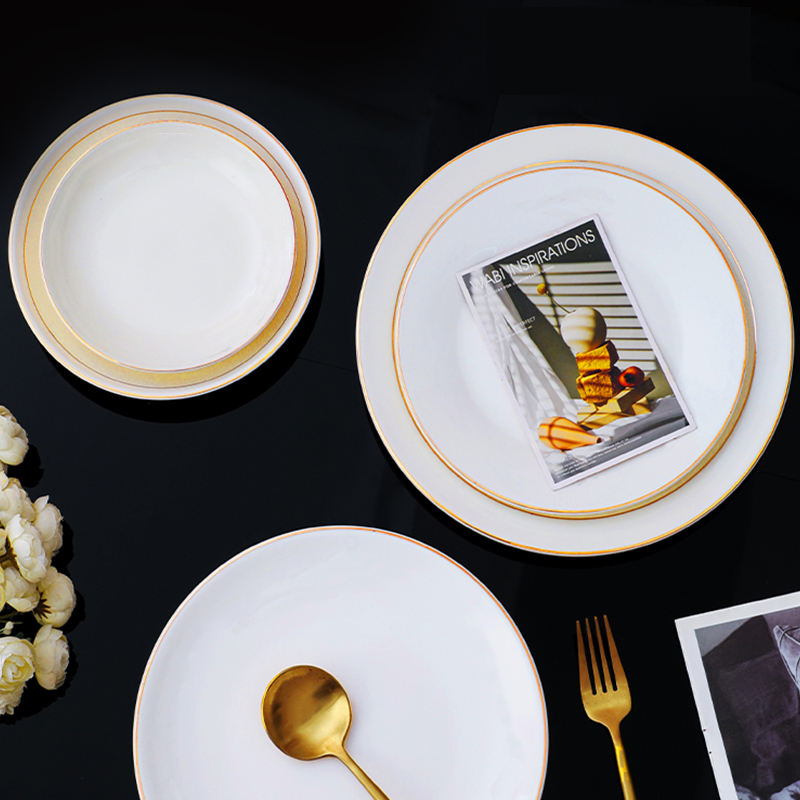 Gold Rim Dinner Plate - White Ceramic Serving Plate for Dining - photo 1