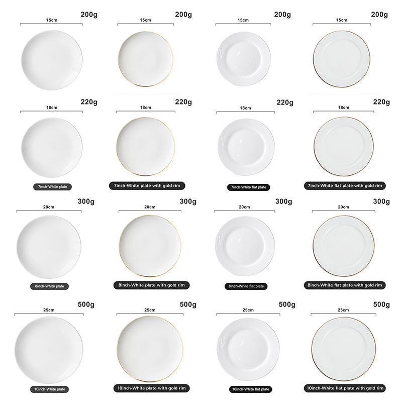 Gold Rim Dinner Plate - White Ceramic Serving Plate for Dining - photo 2