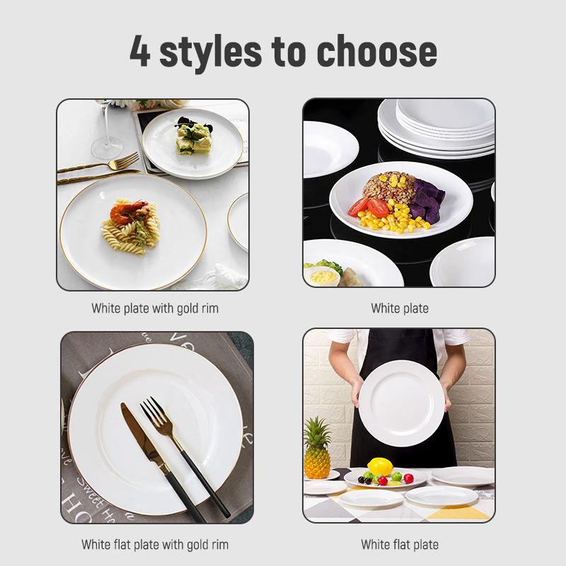 Gold Rim Dinner Plate - White Ceramic Serving Plate for Dining - photo 4