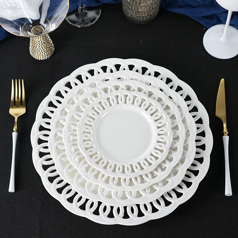 White Hollow Charger Plates - Wedding Decorative Dinnerware Set - photo 3