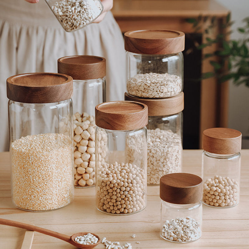Mason Spice Jar Glass Storage Container with Airtight Wooden Lid - photo 1