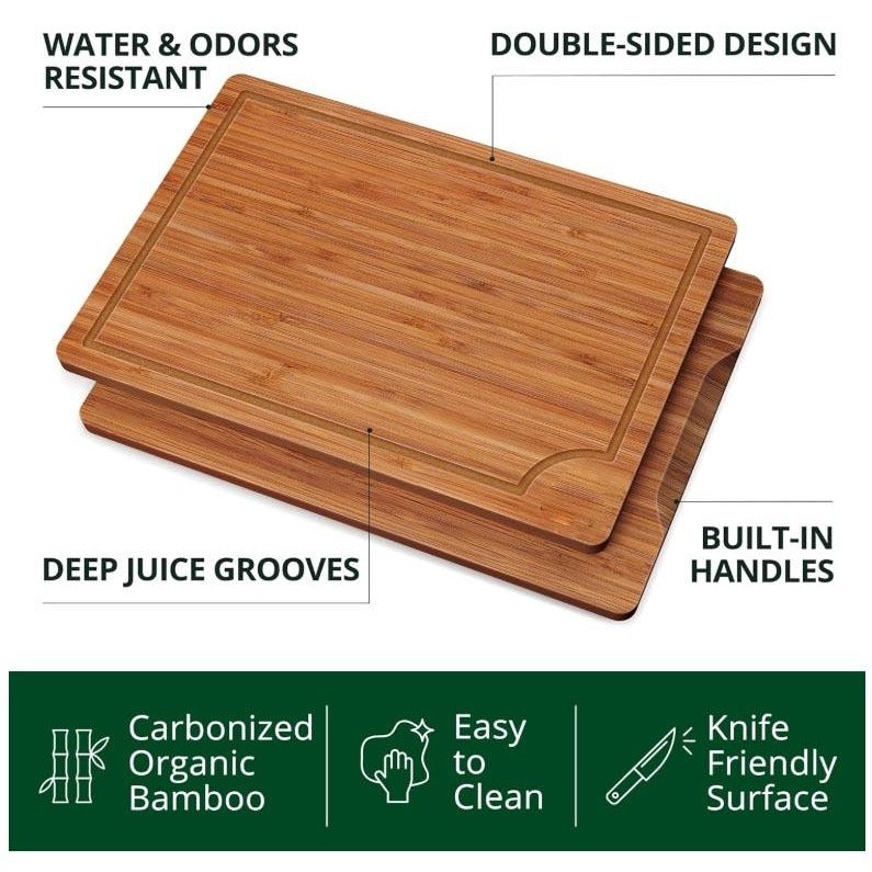 Bamboo Cutting Boards Set of 3 with Juice Groove and Handles - photo 1