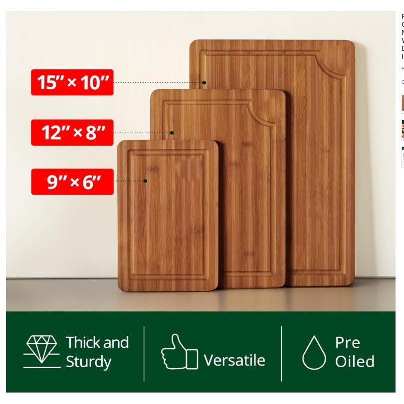Bamboo Cutting Boards Set of 3 with Juice Groove and Handles - photo 4
