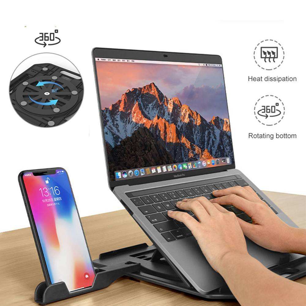 Laptop Stand with Phone Holder Foldable 360° Rotating Cooling Riser - photo 3