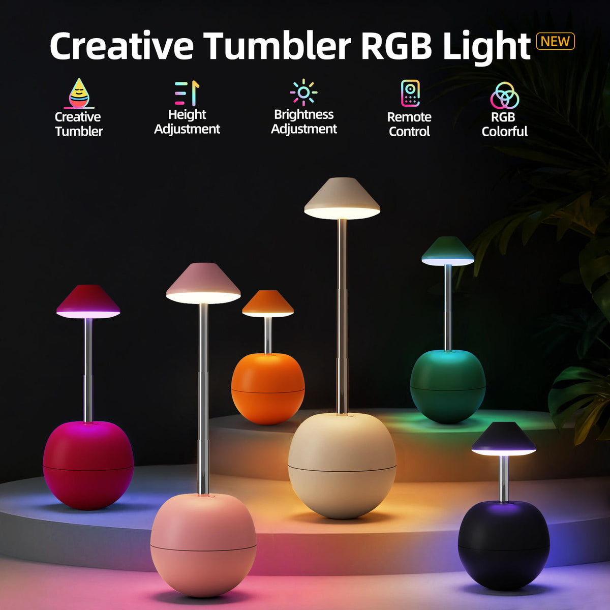 RGB Desk Lamp Rechargeable Tumbler Night Light with Remote Control - photo 1