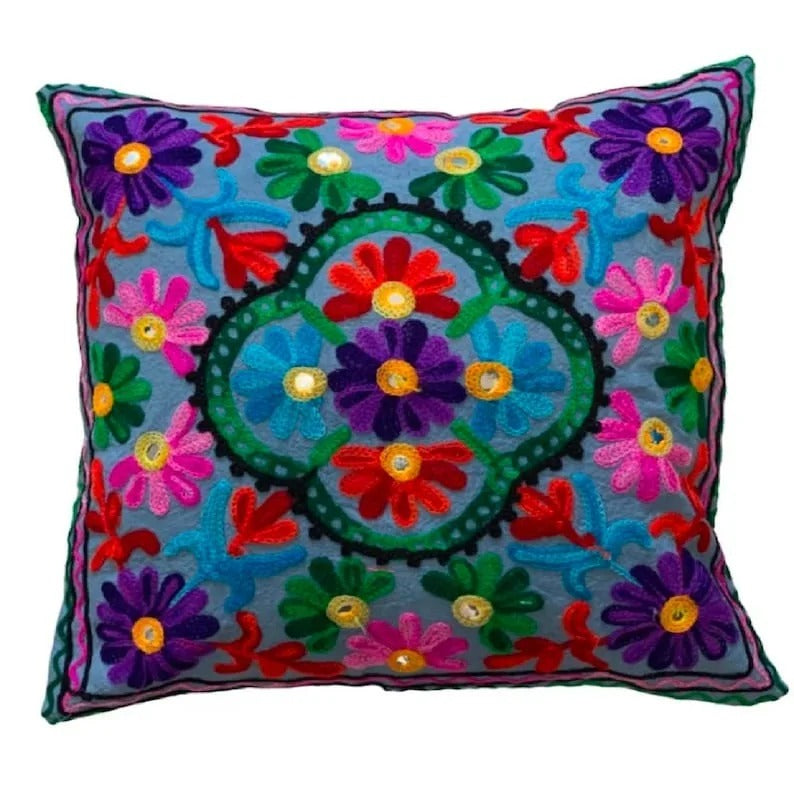 Suzani Embroidered Cushion Covers - Handmade Sofa Décor Set for Home - photo 1