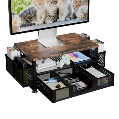 2 Tier Monitor Stand Riser with Drawer and Pen Holder for Desk - photo 1
