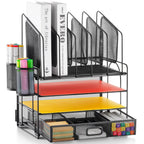Multi-Tier Desk Organizer With Drawer – Mesh File And Pen Holder - photo 1