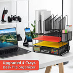 Multi-Tier Desk Organizer With Drawer – Mesh File And Pen Holder - photo 3