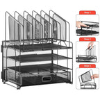 Multi-Tier Desk Organizer With Drawer – Mesh File And Pen Holder - photo 4