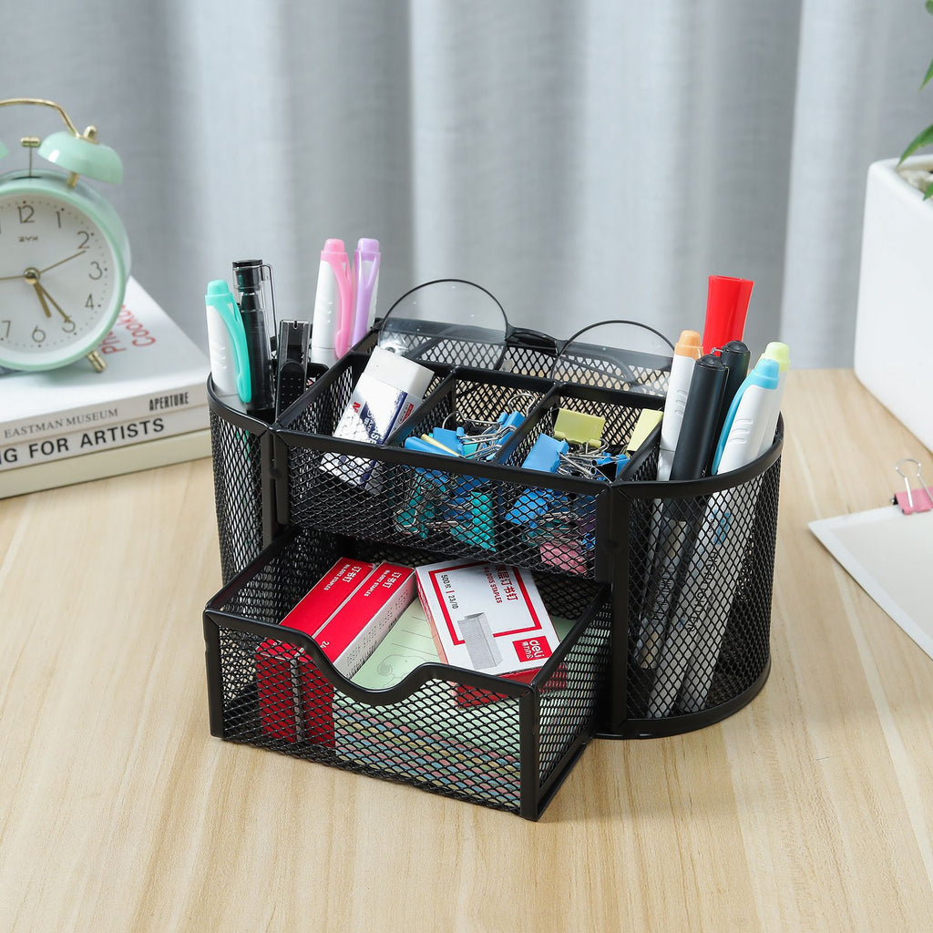 Multi Compartment Desk Organizer with Drawer - Metal Mesh Tray - photo 2