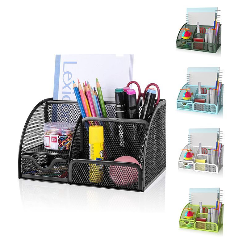 Mesh Desk Organizer with 6 Compartments and 1 Drawer Storage - photo 1