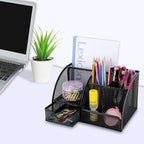Mesh Desk Organizer with 6 Compartments and 1 Drawer Storage - photo 2