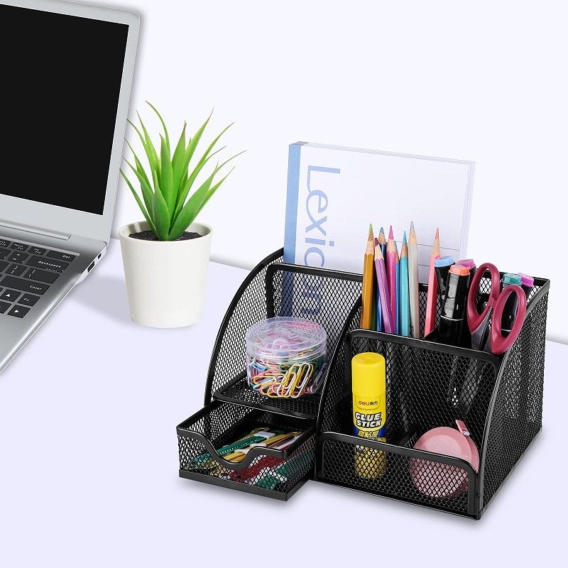 Mesh Desk Organizer with 6 Compartments and 1 Drawer Storage - photo 2