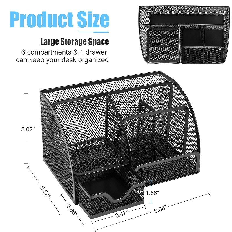 Mesh Desk Organizer with 6 Compartments and 1 Drawer Storage - photo 3