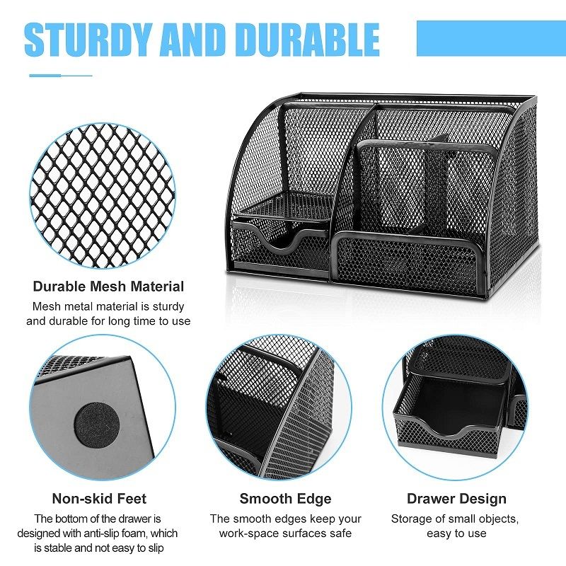 Mesh Desk Organizer with 6 Compartments and 1 Drawer Storage - photo 4
