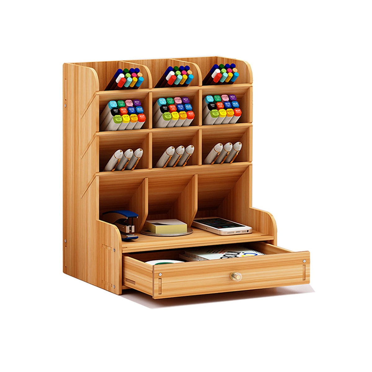 Multi Compartment Bamboo Desk Organizer for Pens & Stationery - photo 1