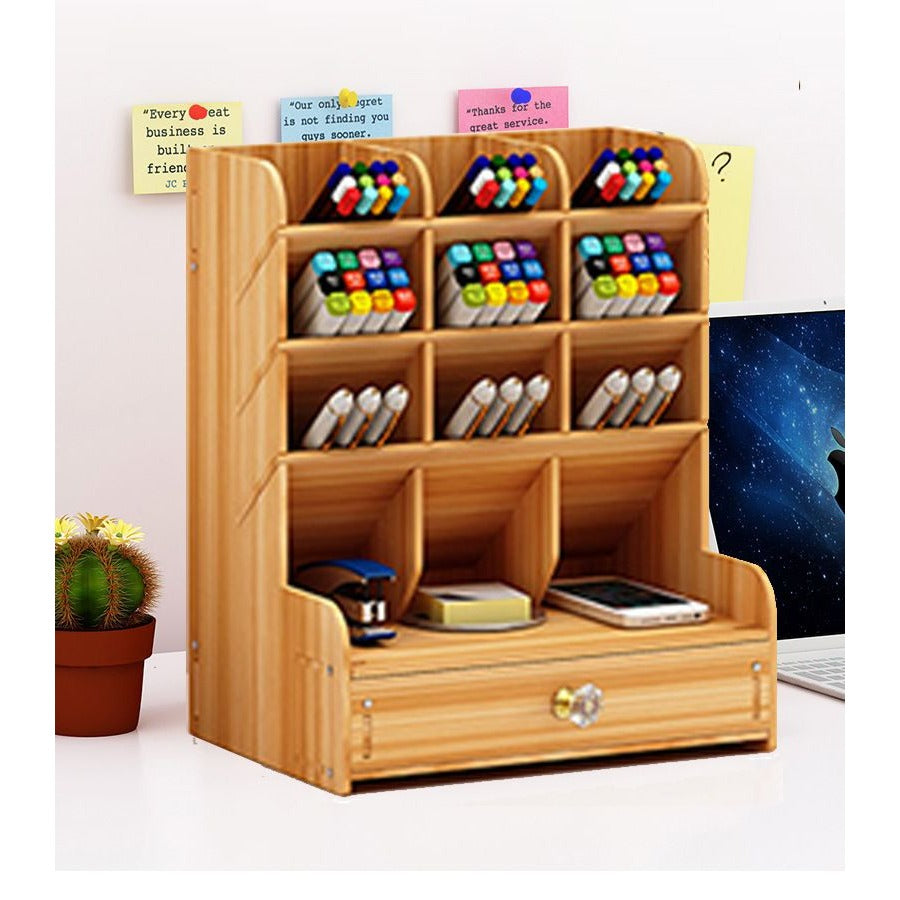 Multi Compartment Bamboo Desk Organizer for Pens & Stationery - photo 2