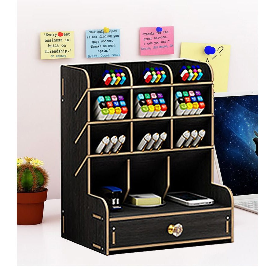 Multi Compartment Bamboo Desk Organizer for Pens & Stationery - photo 3