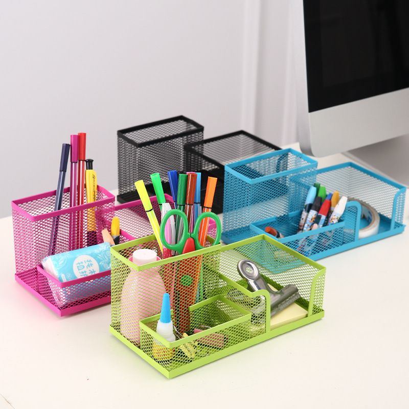 Mesh Desk Organizer 3 Compartments Pen Holder Office Storage Caddy - photo 2