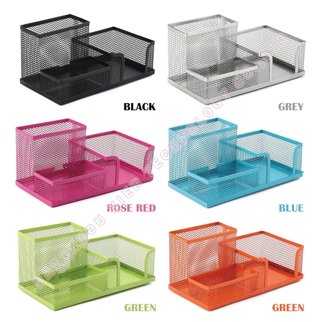 Mesh Desk Organizer 3 Compartments Pen Holder Office Storage Caddy - photo 3