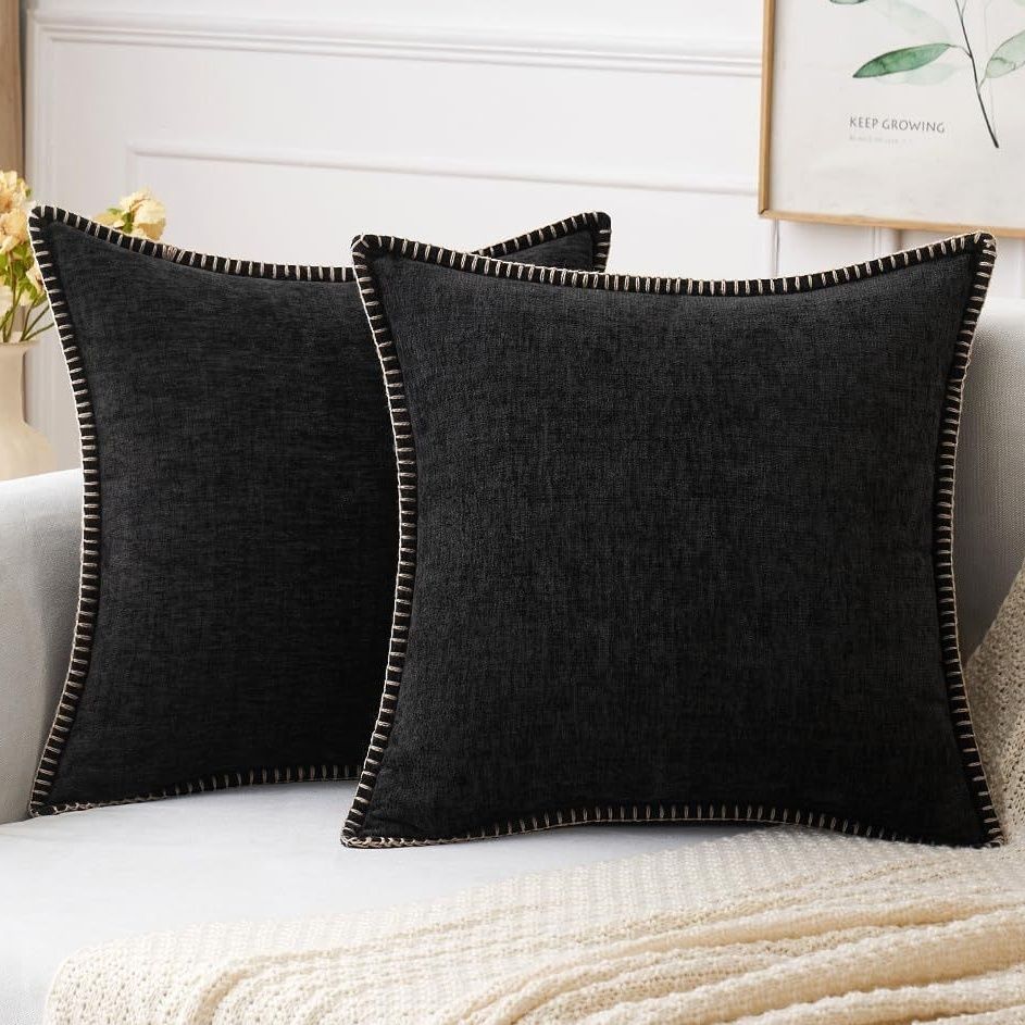 Velvet Chenille Cushion Cover Blue Farmhouse Pillow Case With Trim - photo 1