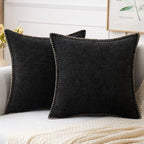 Velvet Chenille Cushion Cover Blue Farmhouse Pillow Case With Trim - photo 1