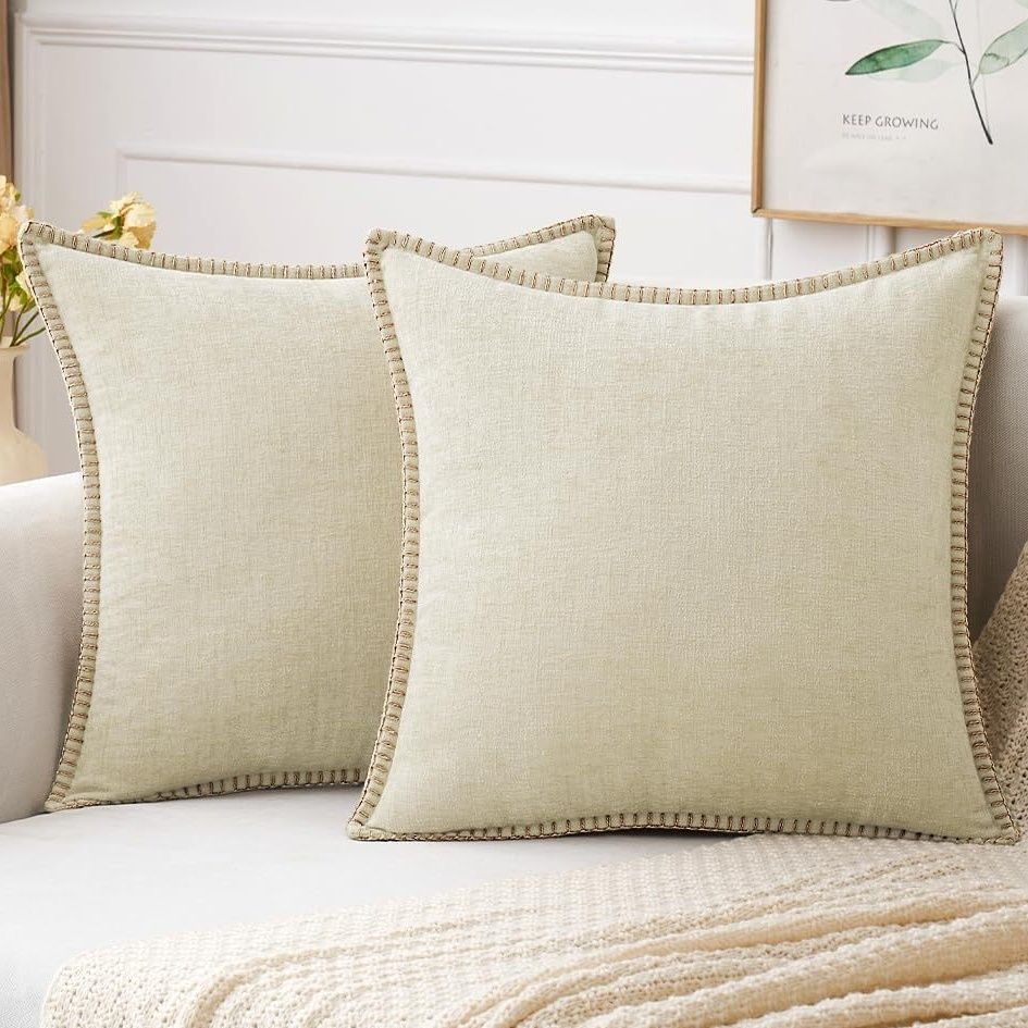 Velvet Chenille Cushion Cover Blue Farmhouse Pillow Case With Trim - photo 2