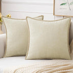 Velvet Chenille Cushion Cover Blue Farmhouse Pillow Case With Trim - photo 2
