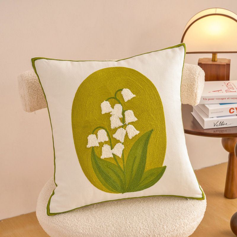 Embroidered Floral Cushion Cover - Square Cotton Sofa Accent Piece - photo 4
