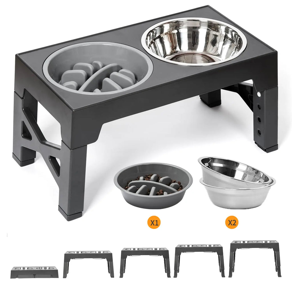 Adjustable Elevated Dog Feeder Stand with Steel Bowls for Pets - photo 1