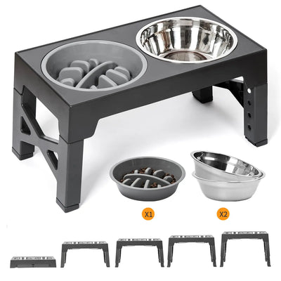 Adjustable Elevated Dog Feeder Stand with Steel Bowls for Pets - photo 1
