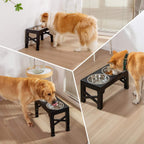 Adjustable Elevated Dog Feeder Stand with Steel Bowls for Pets - photo 2