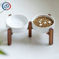 Ceramic Pet Bowl with Wood Stand - Cat and Dog Food Water Dish - photo 1