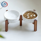 Ceramic Pet Bowl with Wood Stand - Cat and Dog Food Water Dish - photo 1