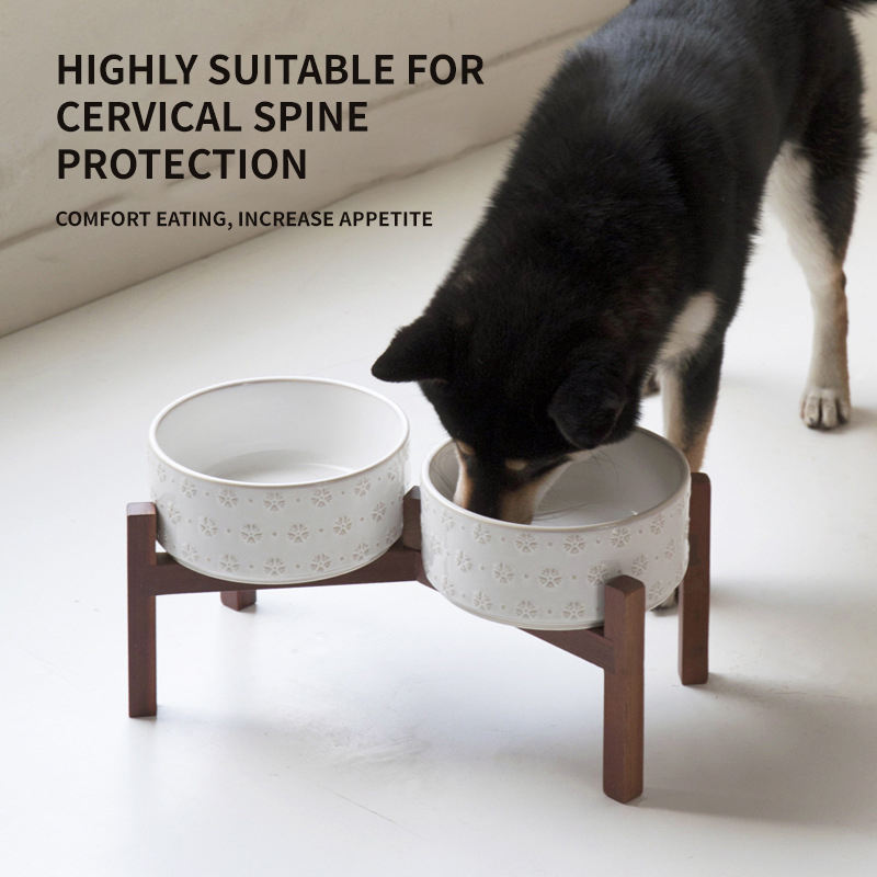 Ceramic Pet Bowl with Wood Stand - Cat and Dog Food Water Dish - photo 2