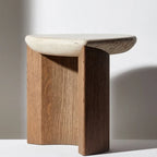 Travertine Side Table Natural Stone Top Irregular Wood End Table - photo 1