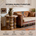 Travertine Side Table Natural Stone Top Irregular Wood End Table - photo 3