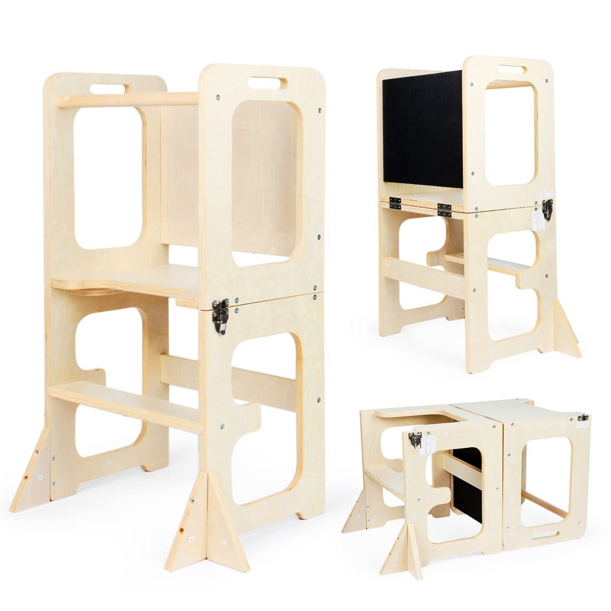 Bamboo Folding Step Stool for Kids - Adjustable Montessori Helper - photo 1