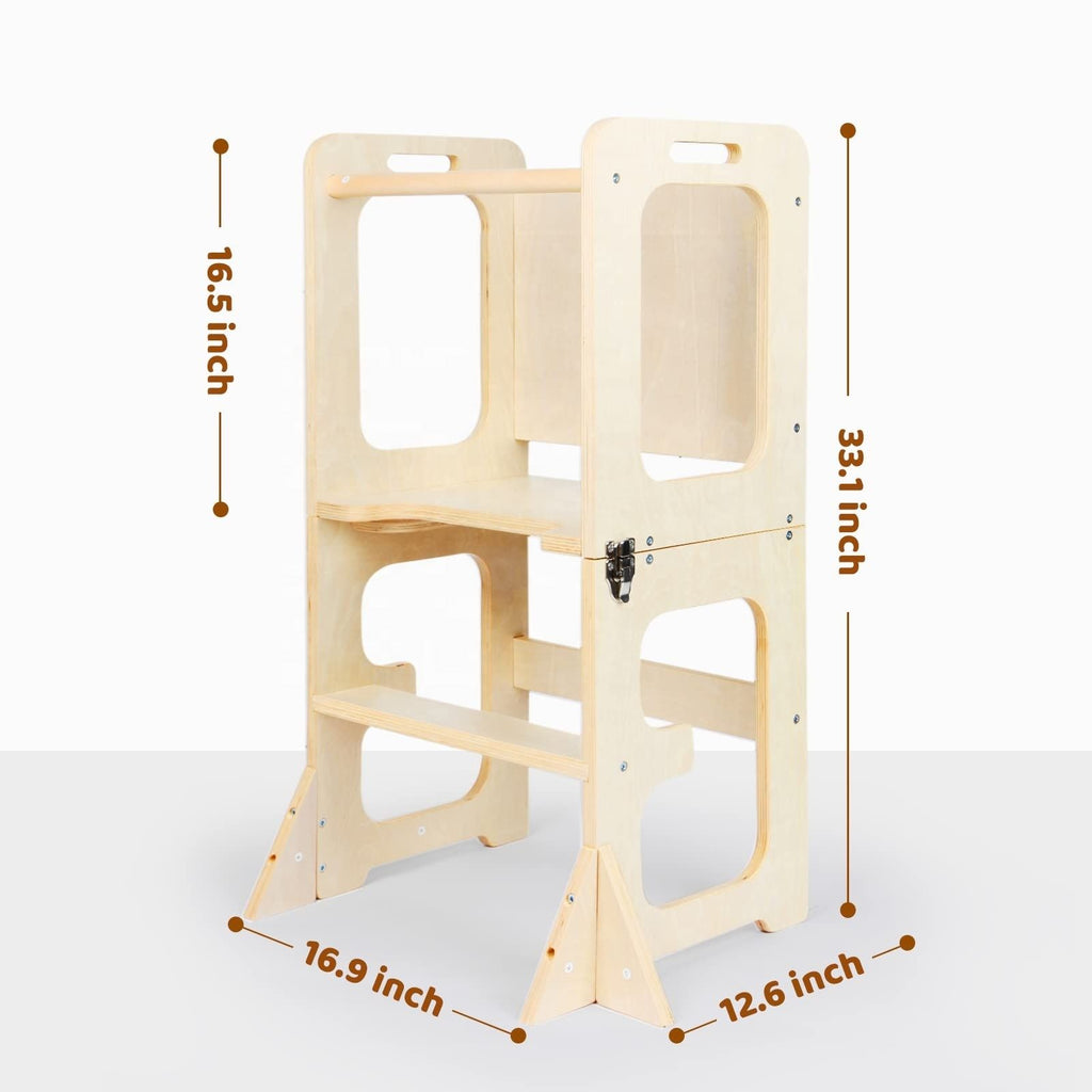 Bamboo Folding Step Stool for Kids - Adjustable Montessori Helper - photo 3