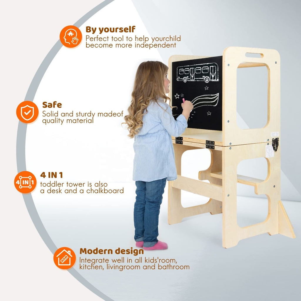 Bamboo Folding Step Stool for Kids - Adjustable Montessori Helper - photo 4