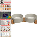 Ceramic Pet Bowl with Wood Stand - Non-Slip Feeder for Dogs & Cats - photo 1