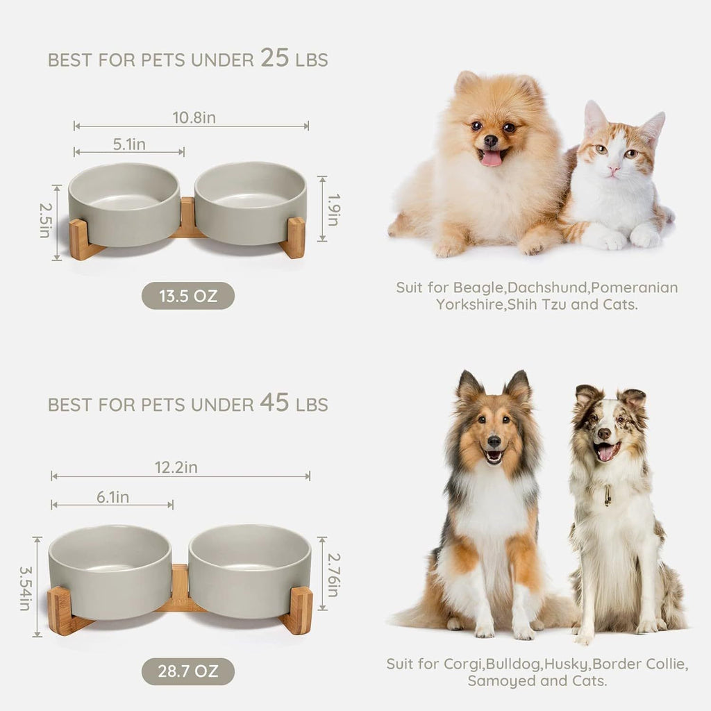 Ceramic Pet Bowl with Wood Stand - Non-Slip Feeder for Dogs & Cats - photo 2