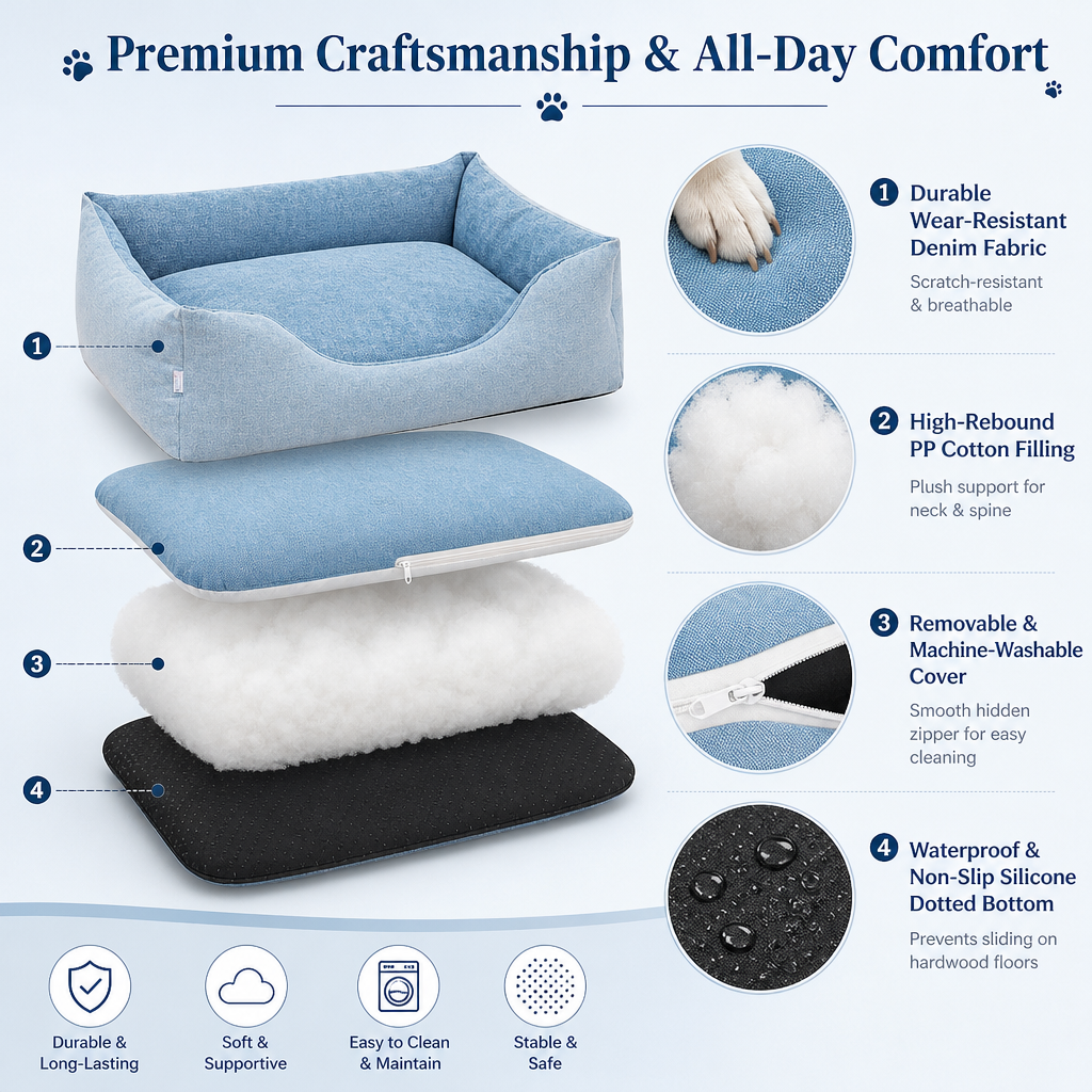 Rectangle Pet Sofa Bed - Soft Bolster Dog Bed for Cats & Dogs - photo 3