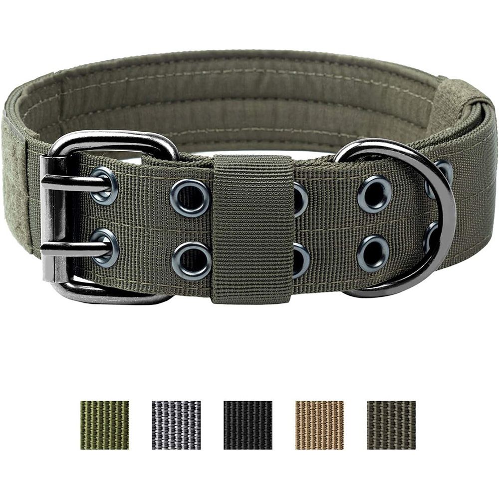 Dog Collar Adjustable Tactical Nylon with Traction Rope D-Ring - photo 1
