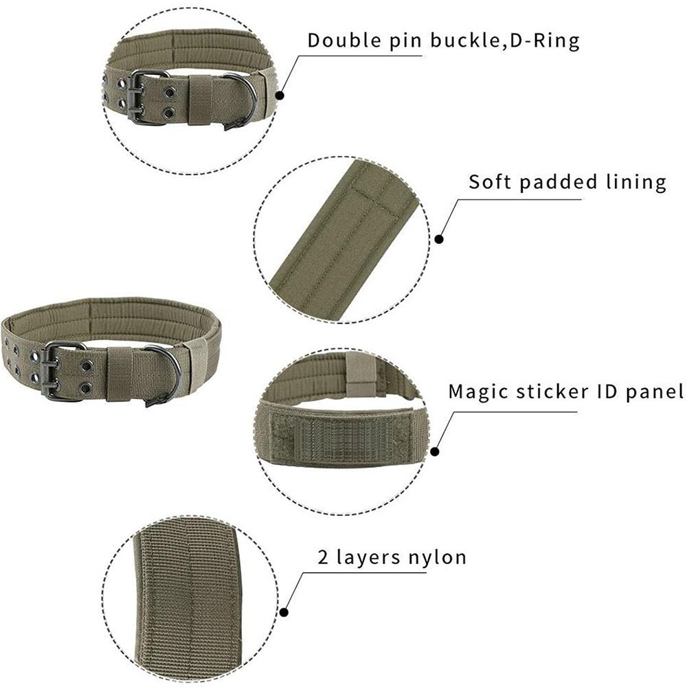 Dog Collar Adjustable Tactical Nylon with Traction Rope D-Ring - photo 2