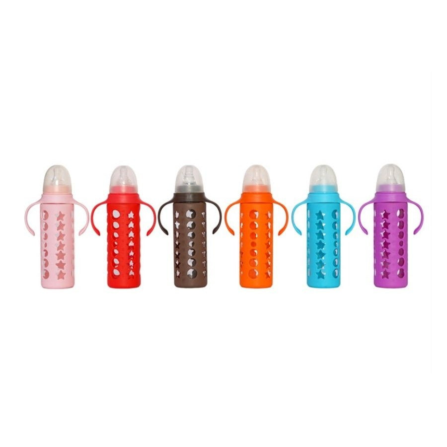 Glass Baby Feeding Bottle 240ml with Protective Silicone Sleeve - photo 1