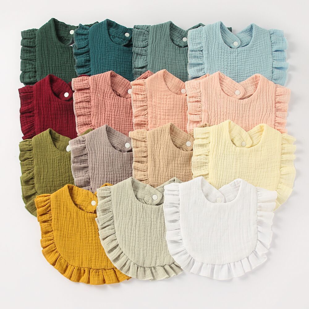 Ruffle Edge Baby Bibs Snap Button Soft Absorbent Feeding Bibs - photo 2