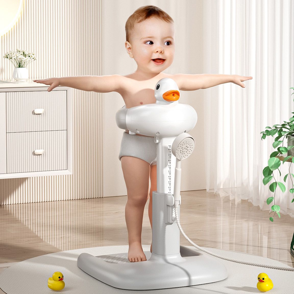 Baby Bath Shower Stand with Steps - Adjustable Non-Slip Seat - photo 1