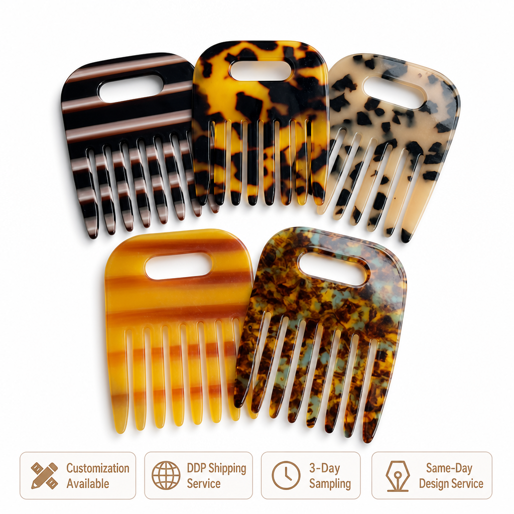 Wide Tooth Comb Large Acetate Hair Comb Marble Pattern Detangler - photo 1